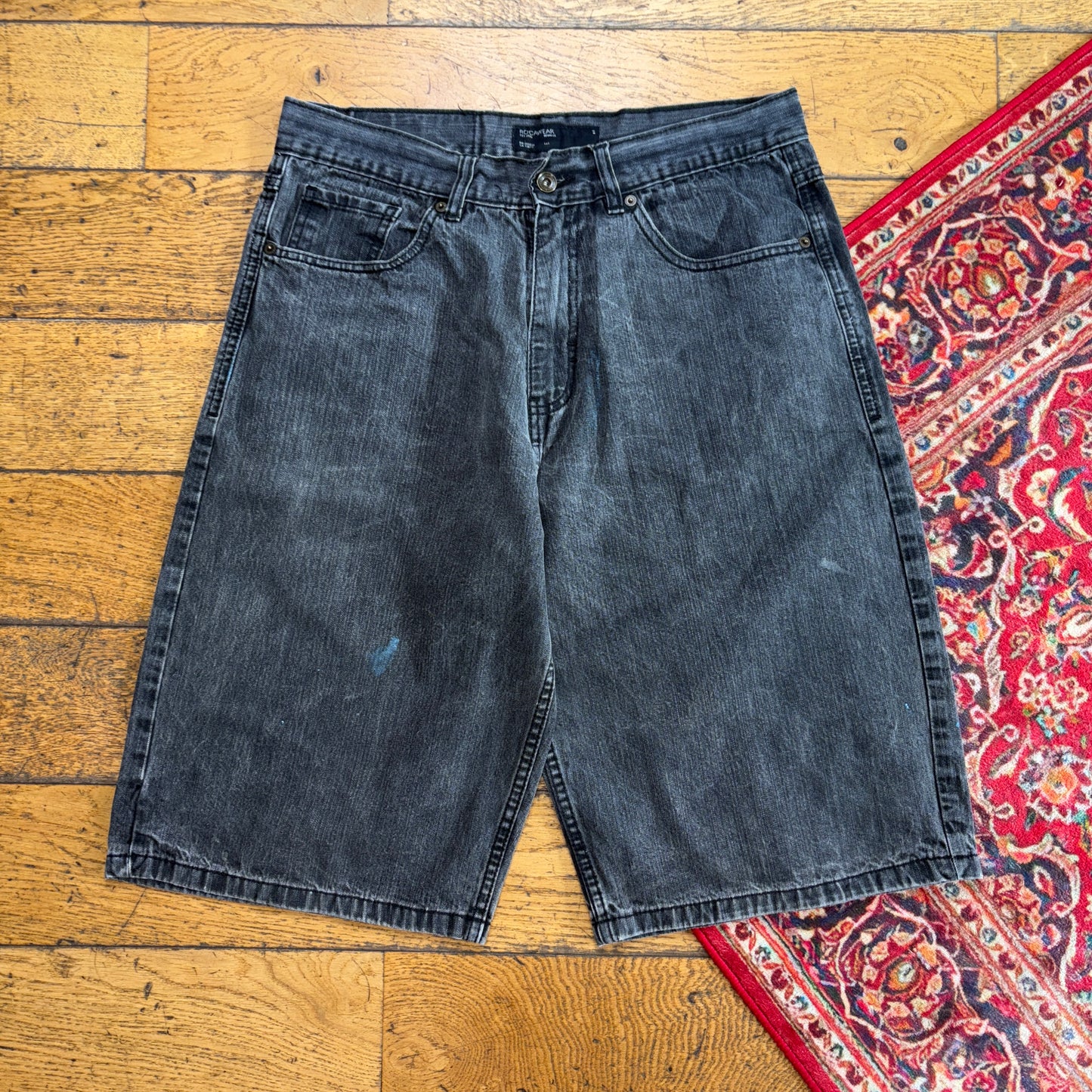 Vintage Rocawear Embroidered Hip Hop Black Baggy Shorts Jorts - 34