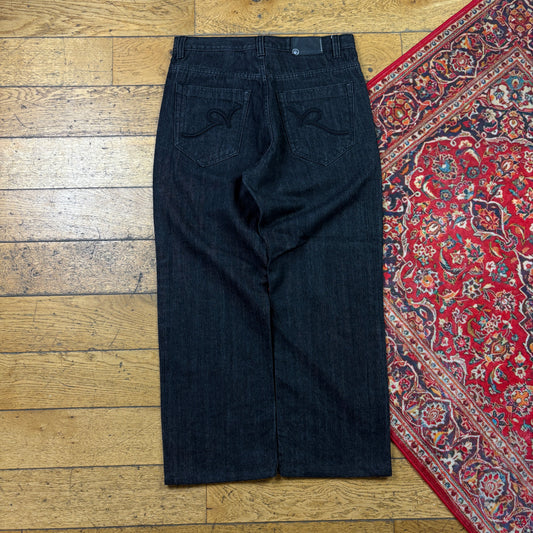 Vintage Rocawear Black Embroidered Y2K Hip Hop Baggy Jeans - 34