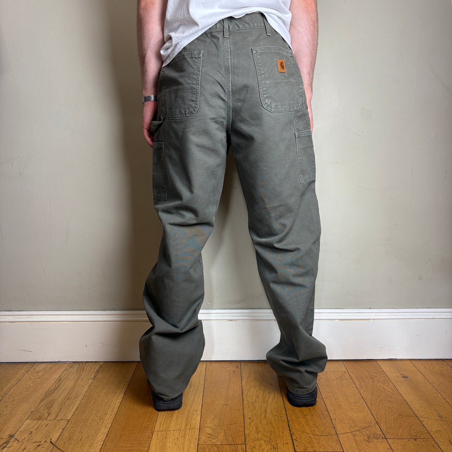 Vintage Carhartt Green Khaki Workwear Carpenter Baggy Trousers - 36L