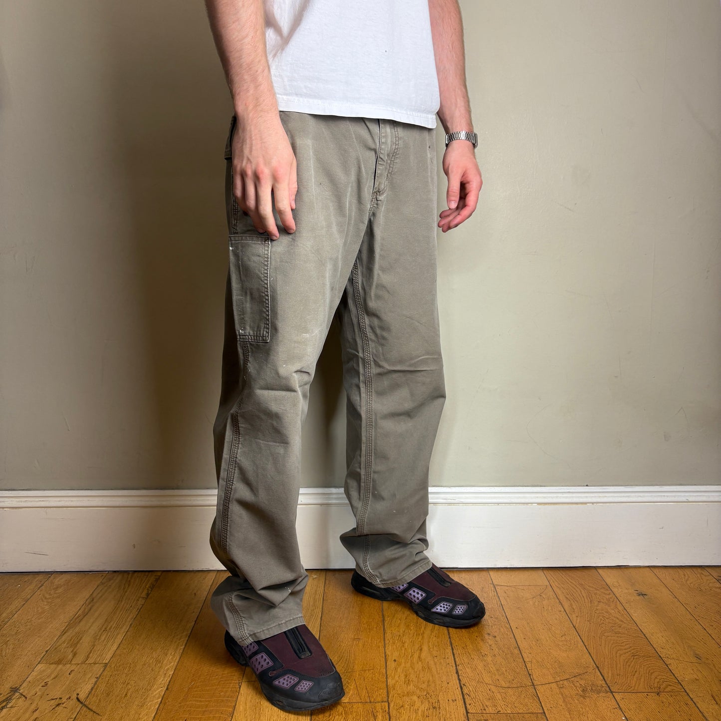 Vintage Carhartt Brown Grey Workwear Carpenter Baggy Trousers - 36L