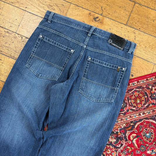 Vintage Southpole Blue Embroidered Y2K Hip Hop Baggy Jeans - 36