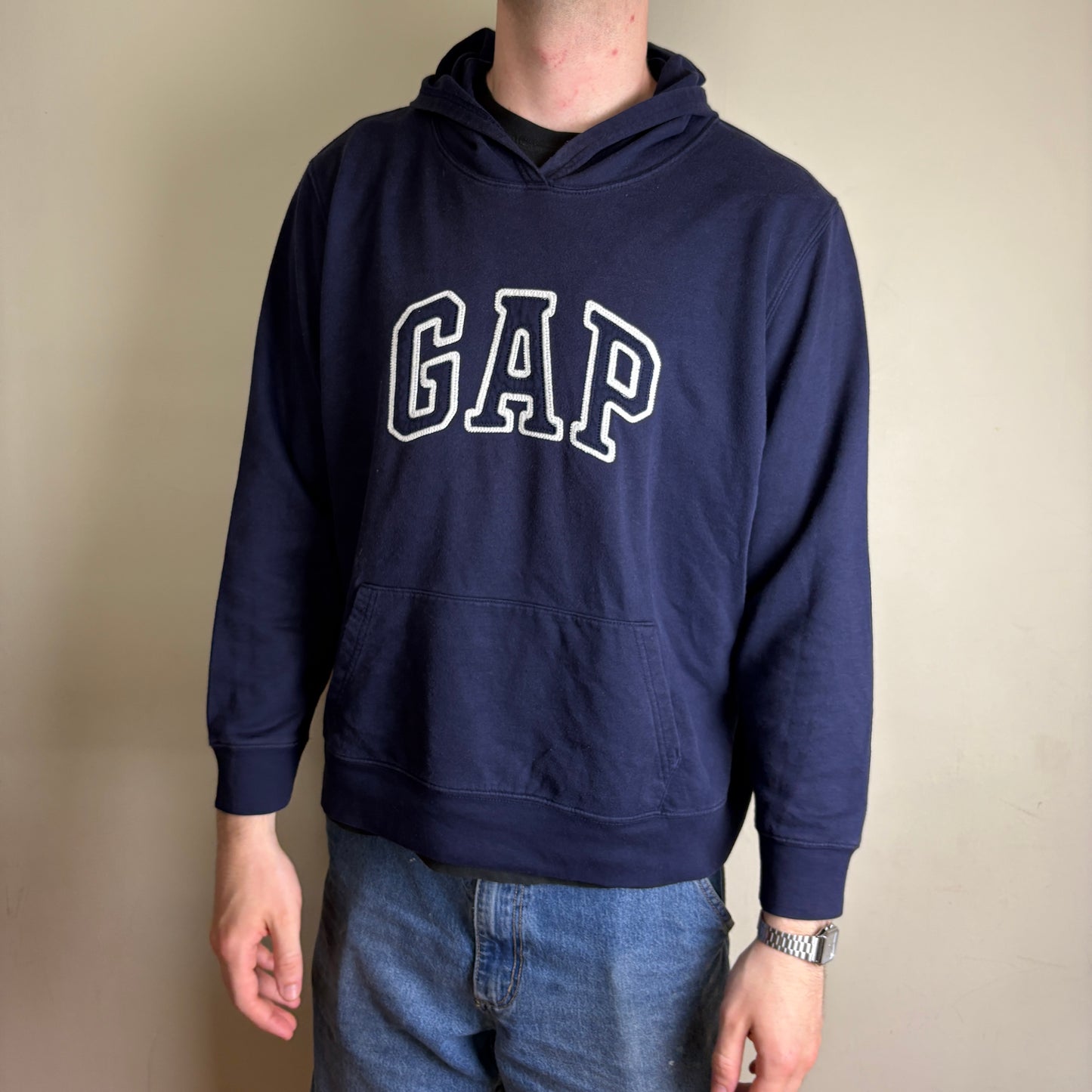 Vintage GAP Navy Blue Embroidered Hoodie Sweatshirt -