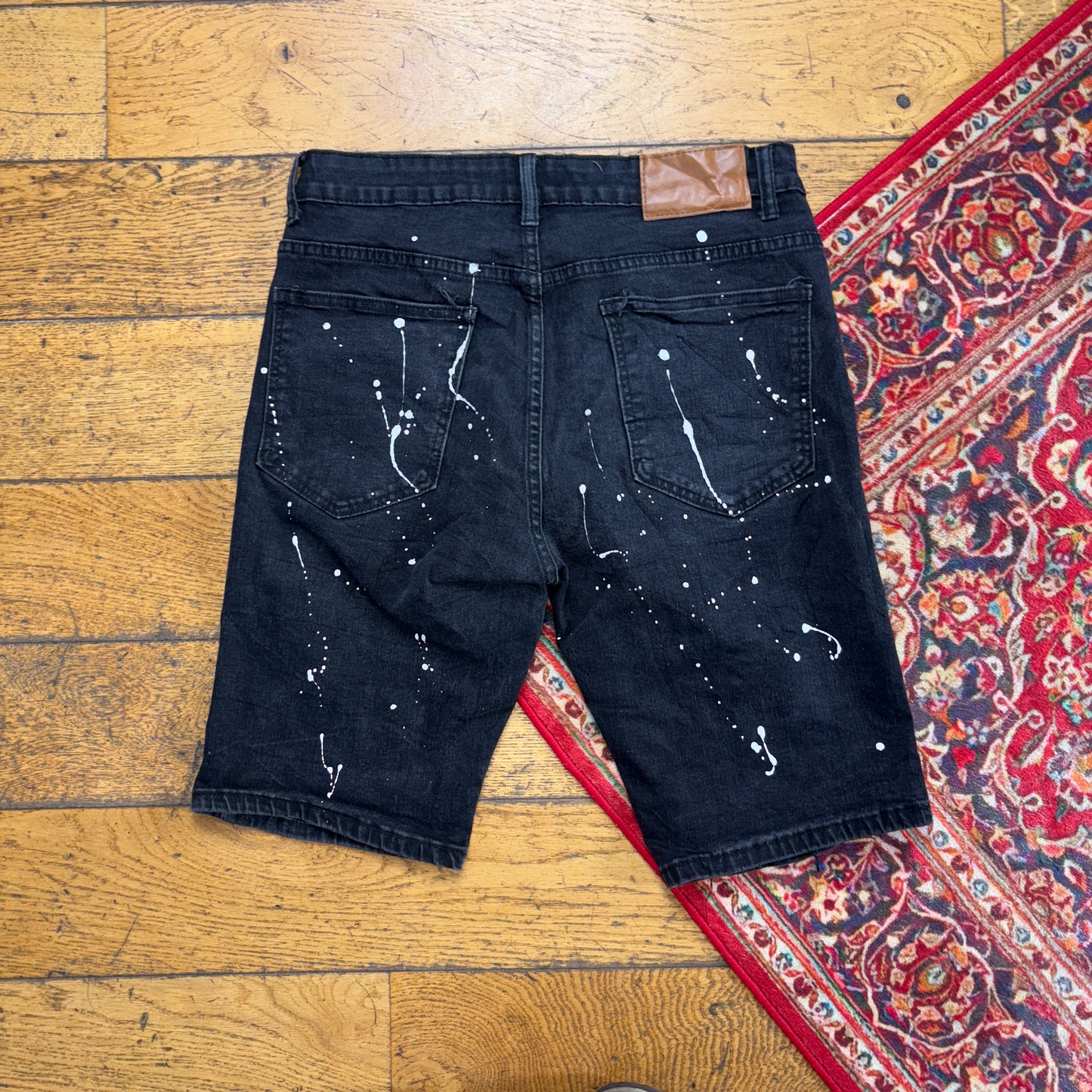 Vintage Black Embroidered Denim Shorts - 30