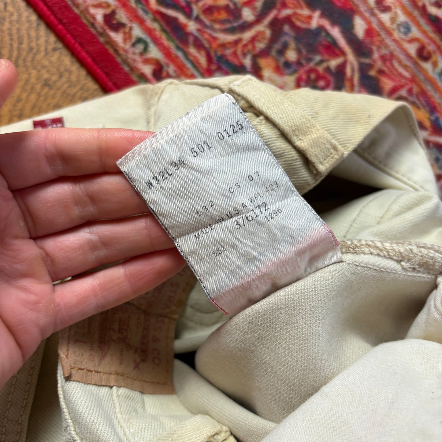 Vintage Levis 501 Straight Cream Denim Jeans - 32L