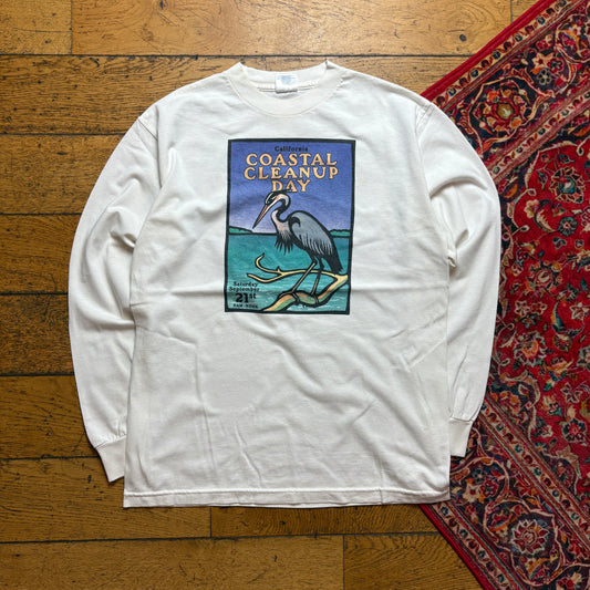 Vintage Coastal Clean Up White Long Sleeve Graphic T-Shirt - S