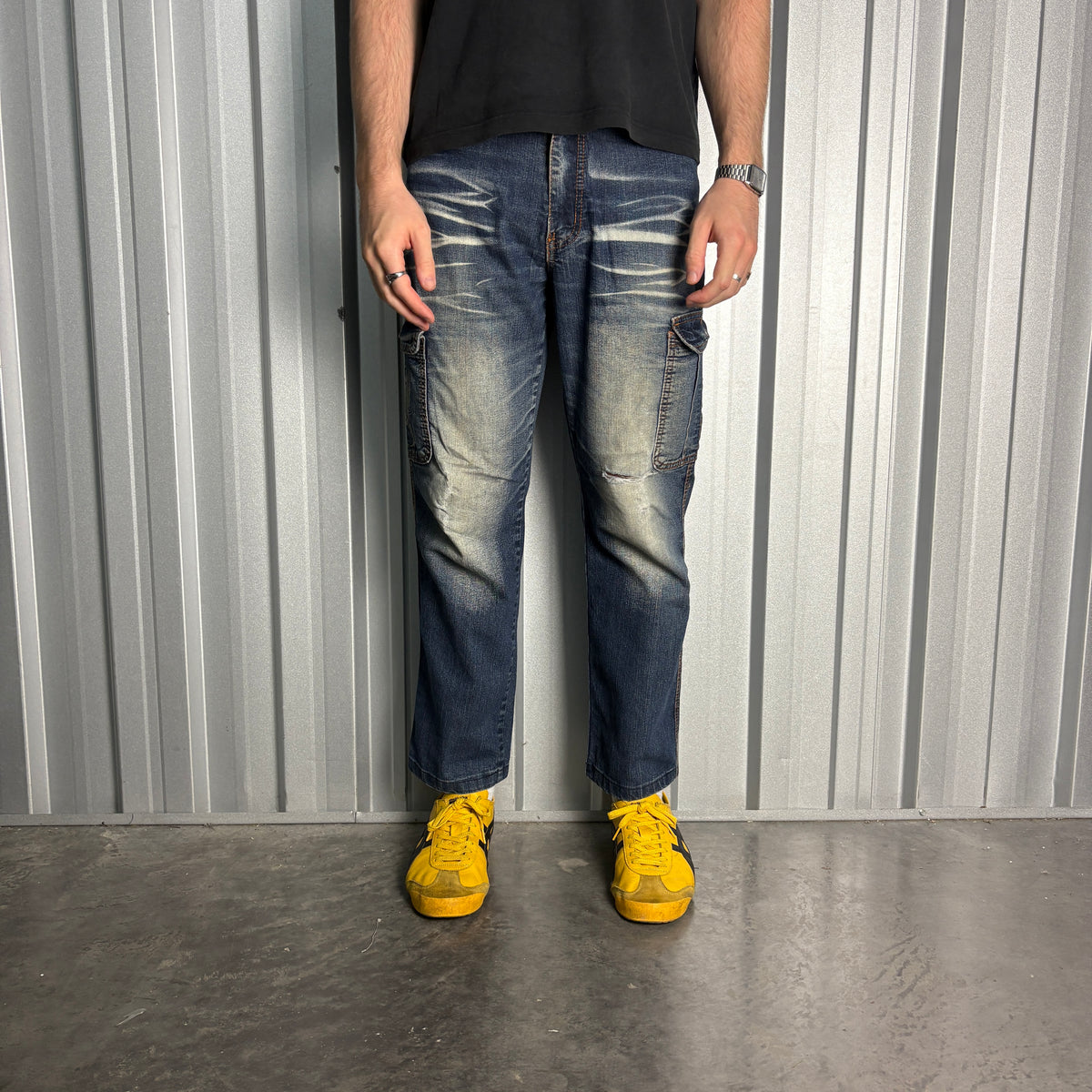 Embroidered Scorpion Blue Cargo Japanese Denim Hip Hop Y2K Baggy Jeans - 32S
