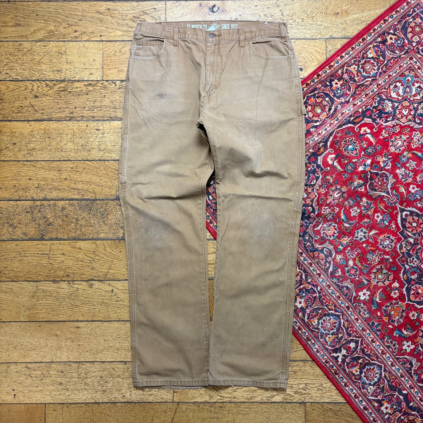 Vintage Dickies Workwear Carpenter Baggy Brown Trousers - 36