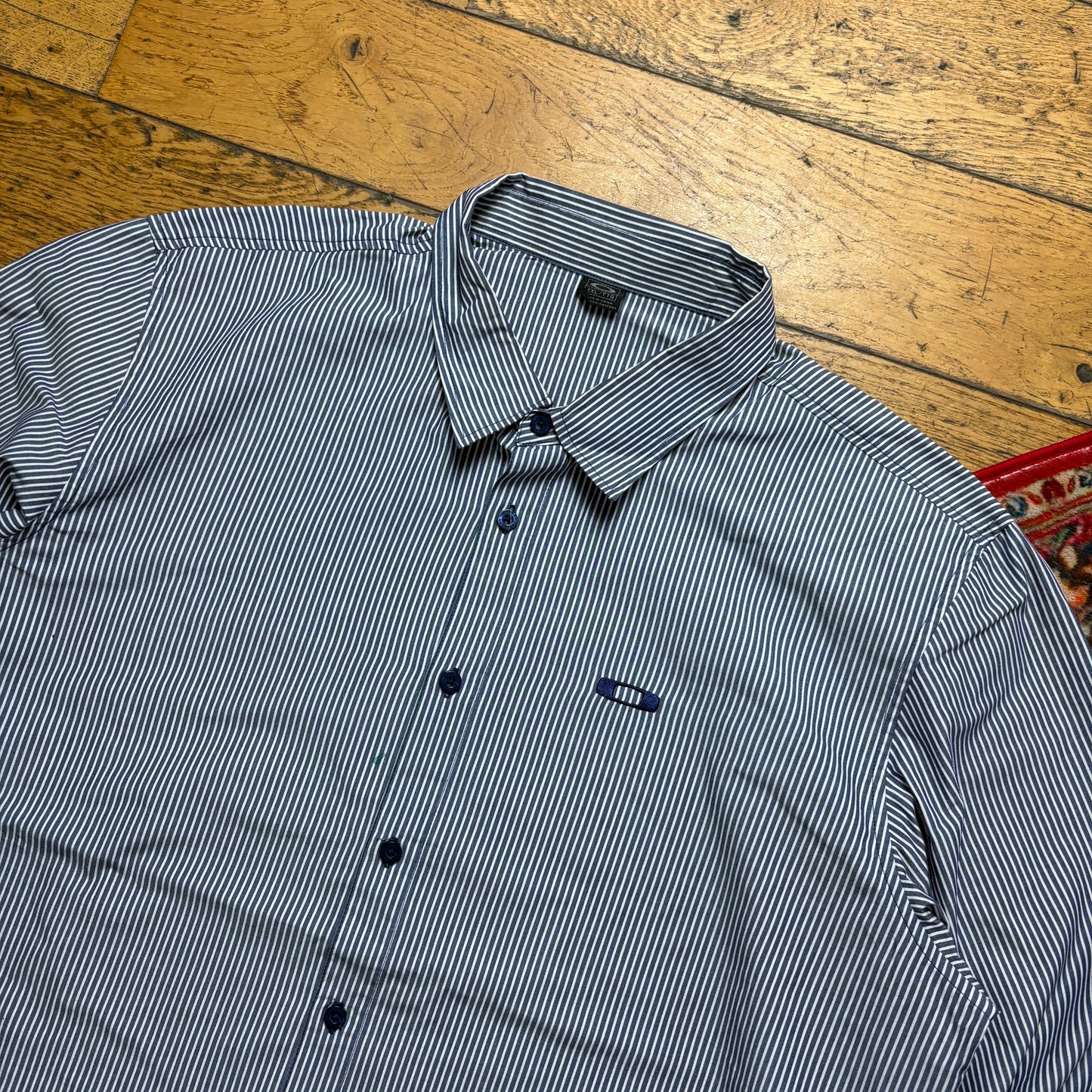 Vintage Oakley Blue Stripe Embroidered Shirt - 2XL