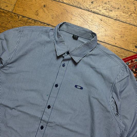 Vintage Oakley Blue Stripe Embroidered Shirt - 2XL