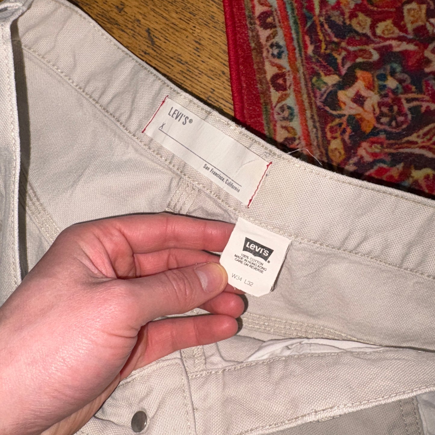Vintage Levi's White Cream Carpenter Workwear Baggy Trousers - 35S