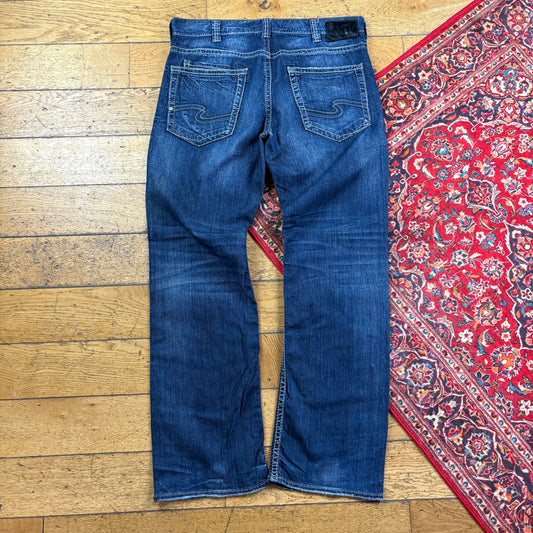 Vintage Silver Jeans Blue Embroidered Y2K Hip Hop Bootcut Jeans - 38