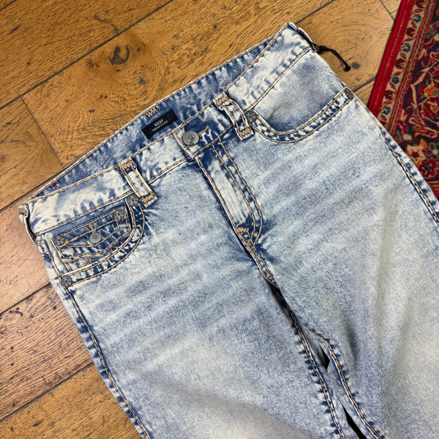 Vintage True Religion Blue Embroidered Y2K Hip Hop Straight Jeans - 36