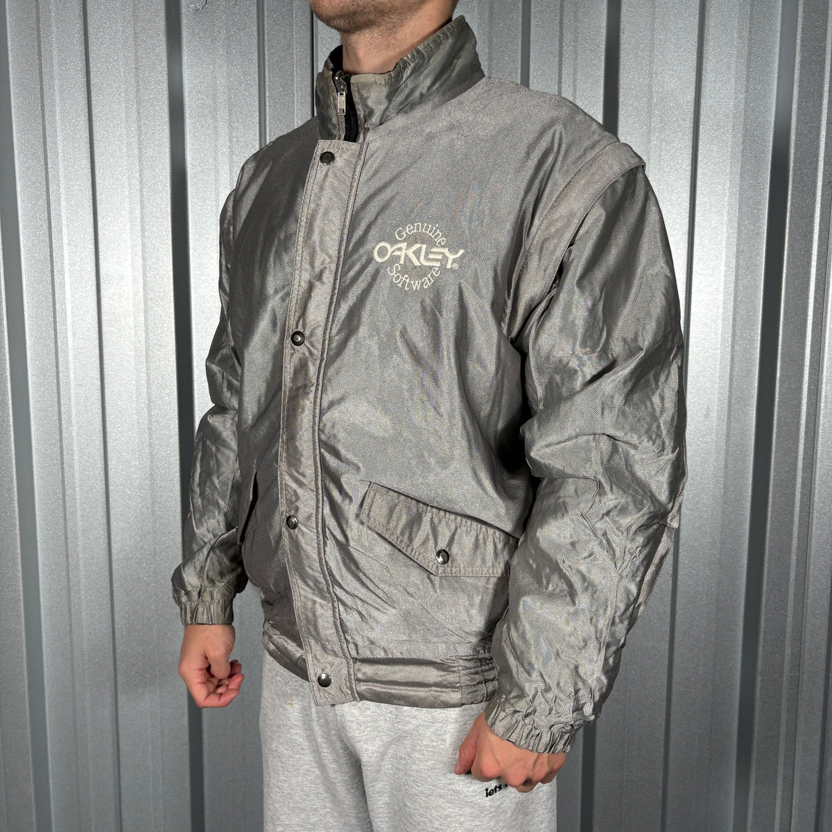 Oakley Software Black Silver Reversible Bomber Jacket - L