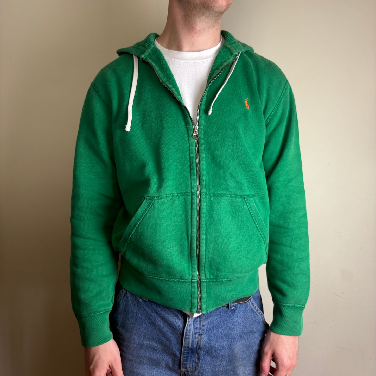 Vintage Ralph Lauren Green Zip Hoodie Embroidered Sweatshirt - L