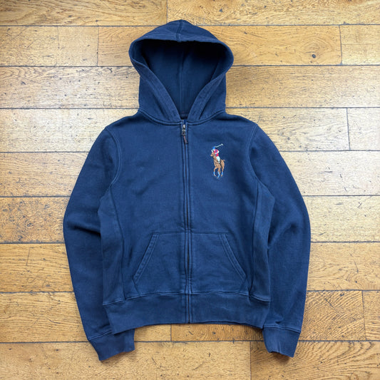 Vintage Ralph Lauren Big Pony Navy Embroidered Zip Hoodie Sweatshirt - S