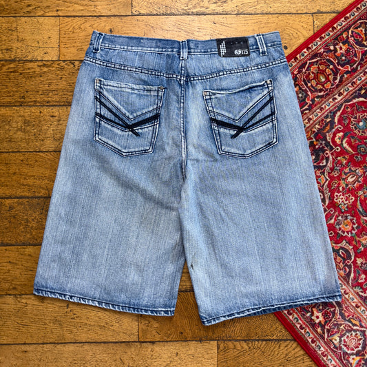 Vintage GS115 Blue Embroidered Y2K Hip Hop Baggy Jeans Shorts Jorts - 40