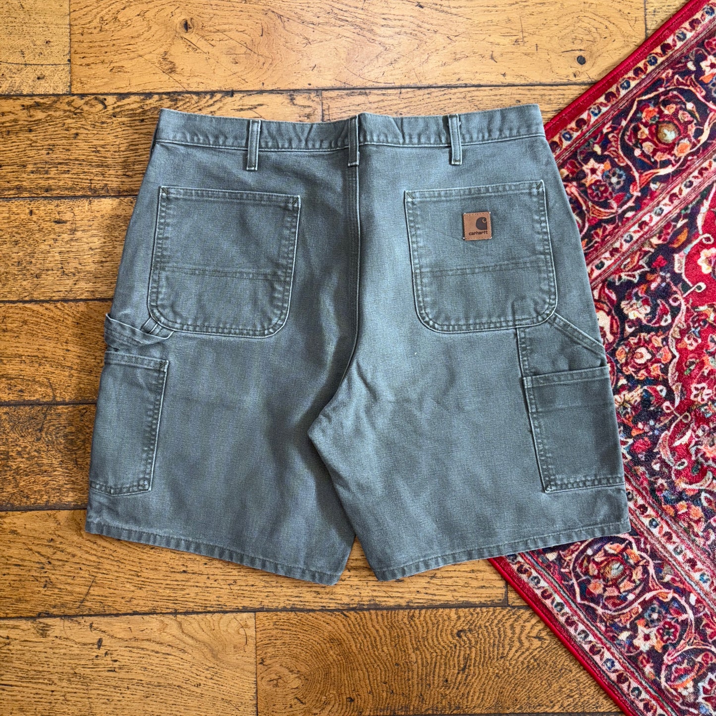 Vintage Carhartt Green Khaki Workwear Baggy Carpenter Shorts - 36