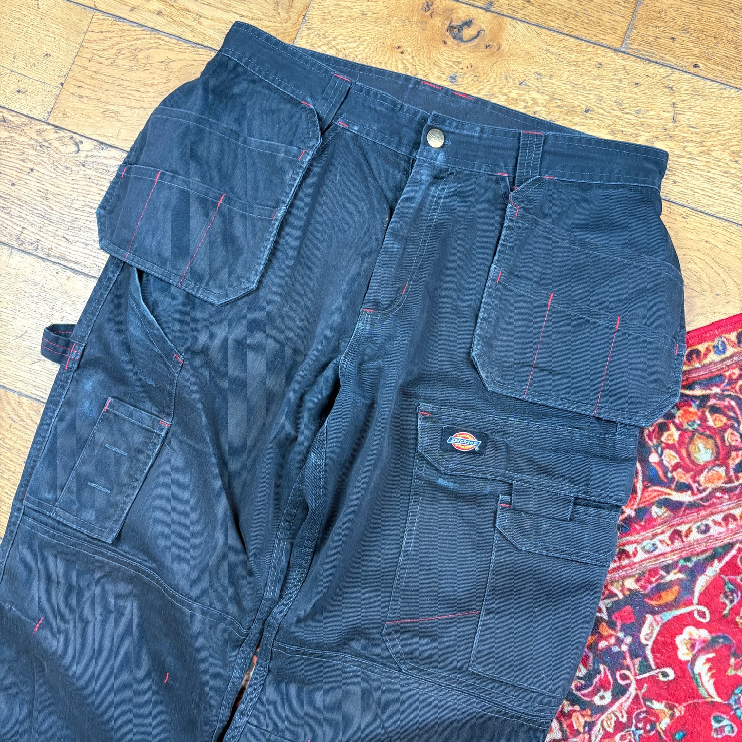 Vintage Dickies Faded Black Workwear Carpenter Baggy Trousers - 34