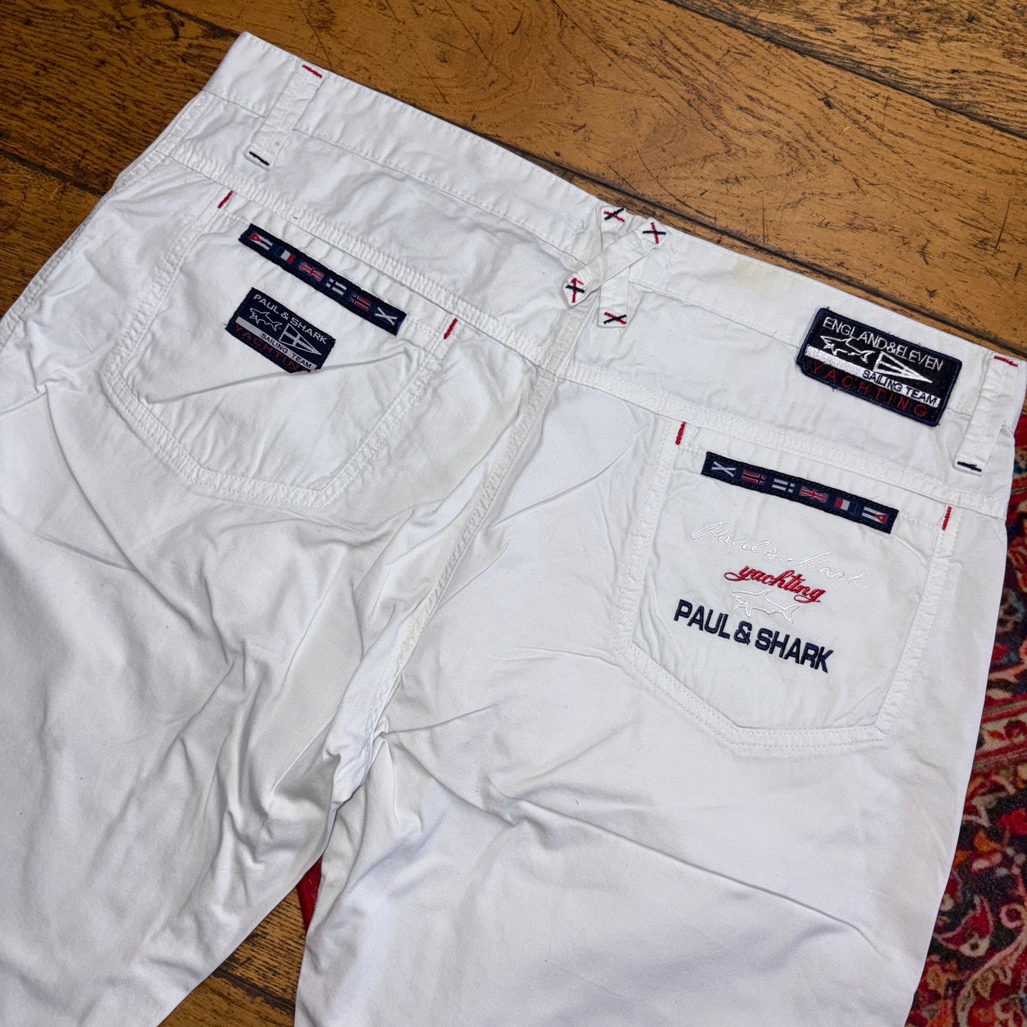 Vintage Paul Shark White Embroidered Y2K Hip Hop Jeans Shorts Jorts - 40