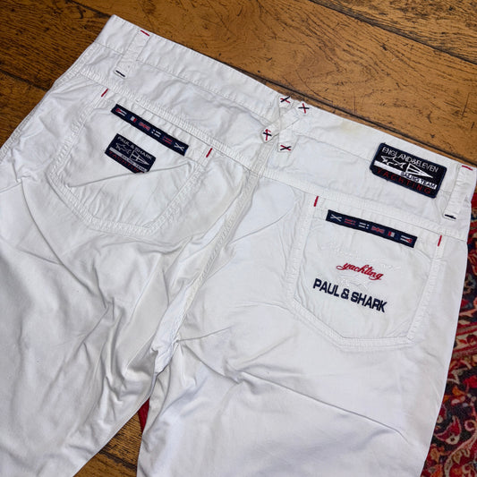 Vintage Paul Shark White Embroidered Y2K Hip Hop Jeans Shorts Jorts - 40