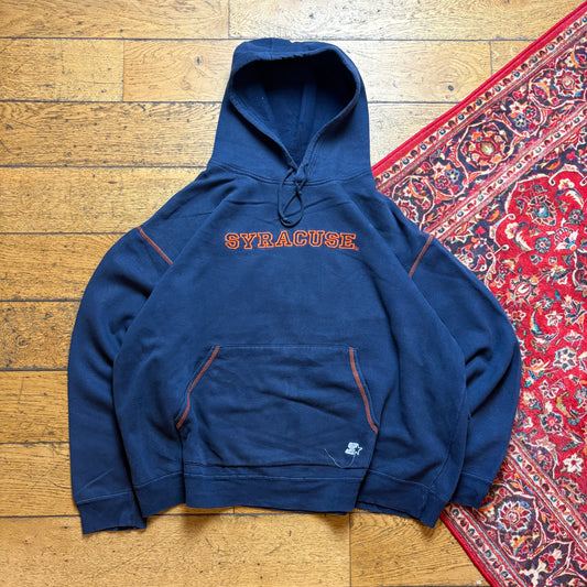 Vintage Starter Navy Syracuse USA College Embroidered Hoodie Sweatshirt - 2XL