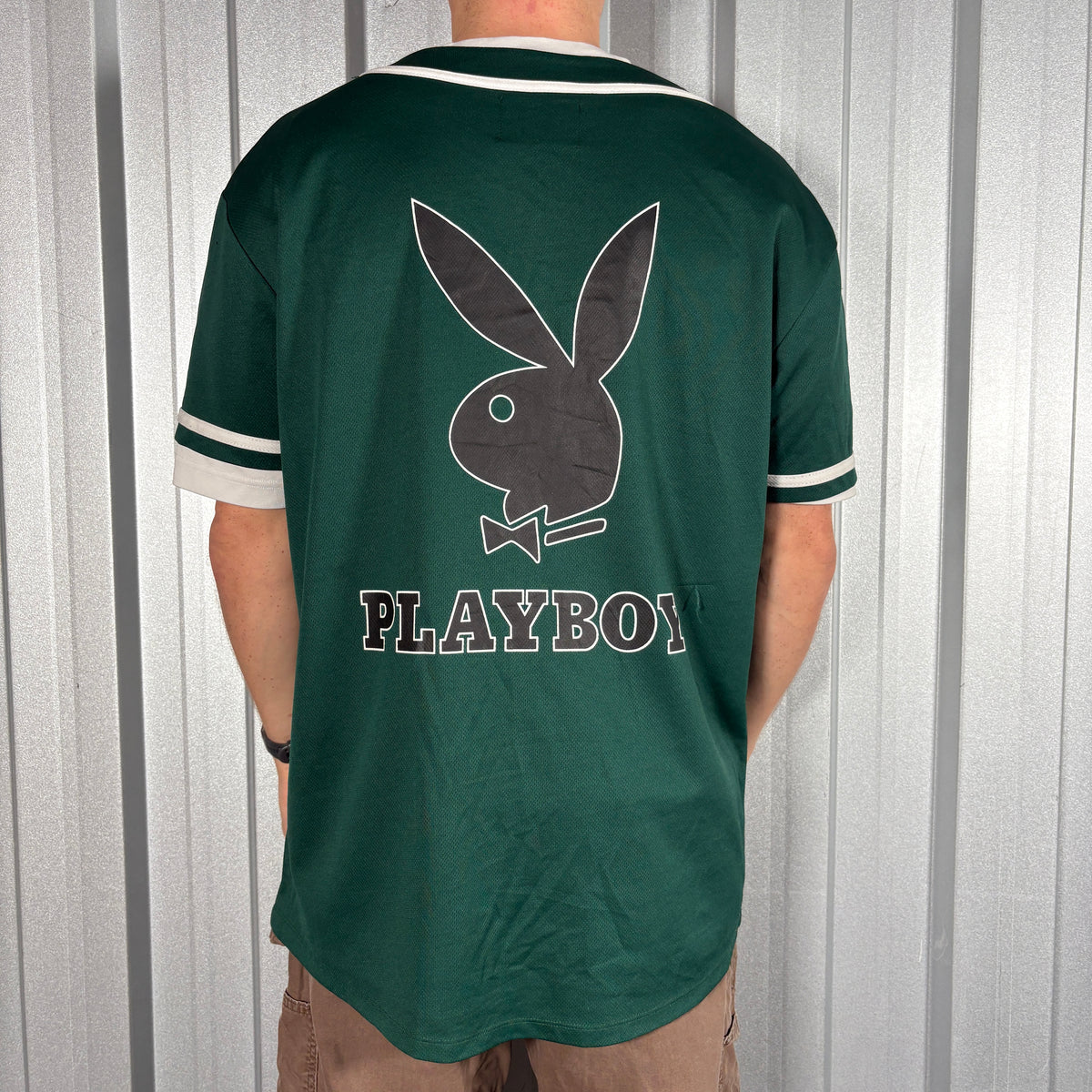 Playboy Green Embroidered Baseball Jersey T Shirt - L