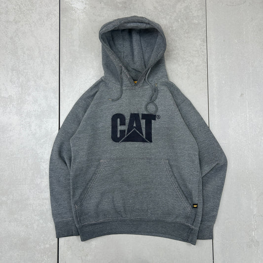 Vintage CAT Workwear Embroidered Grey Hoodie Sweatshirt - S
