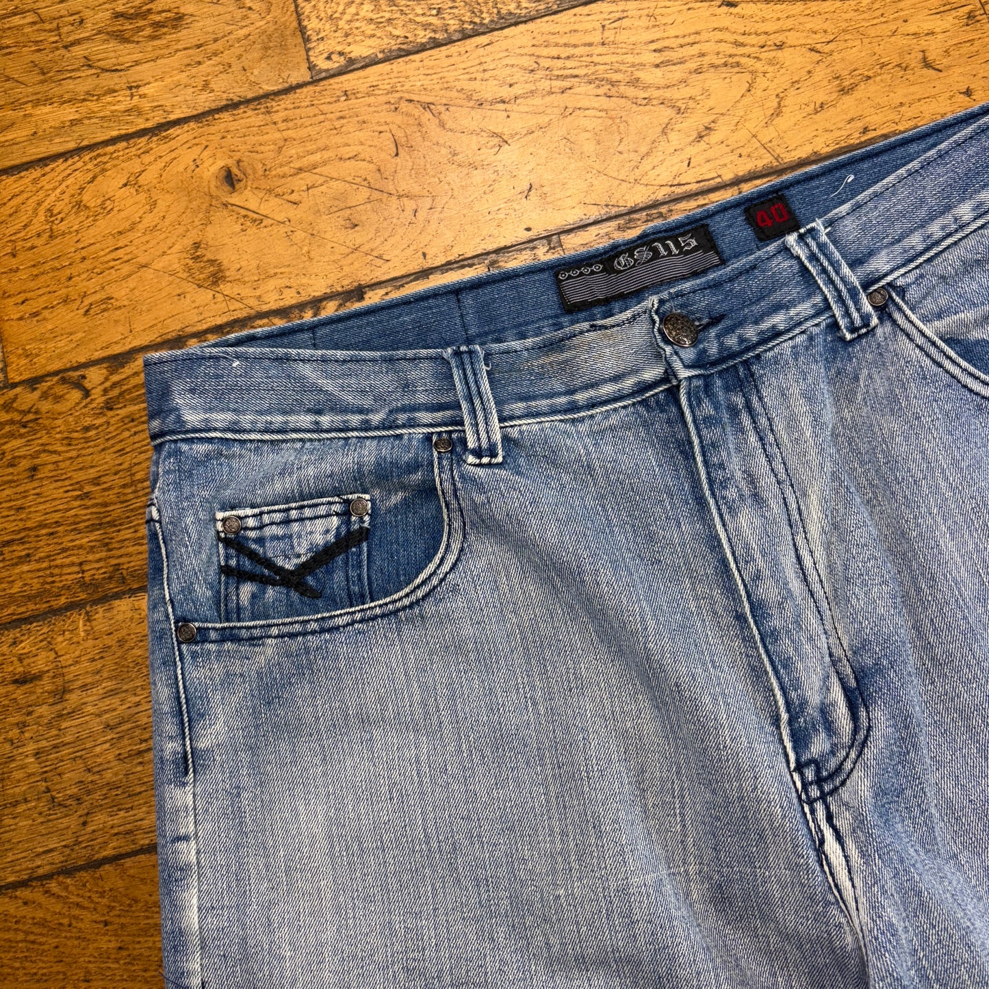 Vintage GS115 Blue Embroidered Y2K Hip Hop Baggy Jeans Shorts Jorts - 40