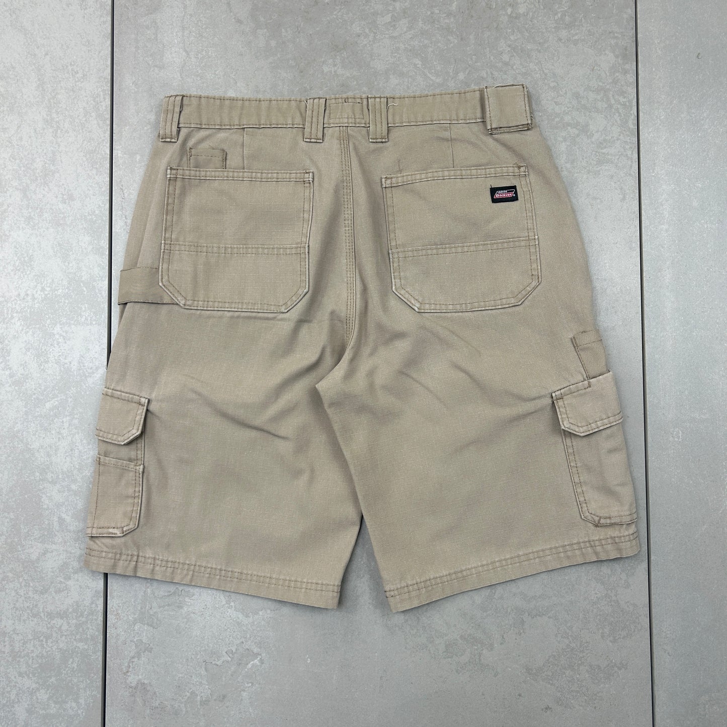 Vintage Dickies Workwear Carpenter Brown Cream Baggy Shorts - 32