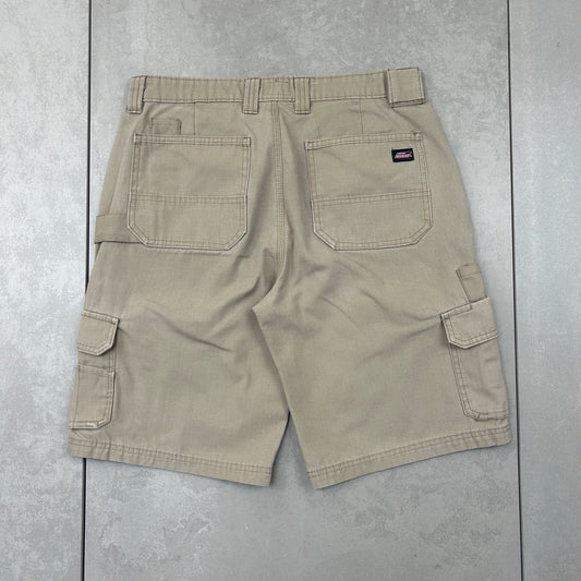Vintage Dickies Workwear Carpenter Brown Cream Baggy Shorts - 32