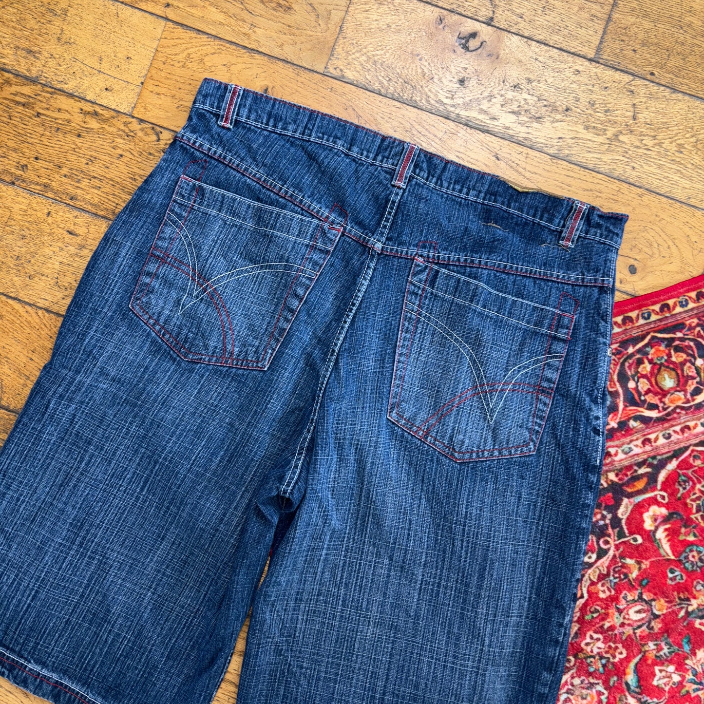 Vintage Embroidered Blue Hip Hop Baggy Shorts Jorts - 42