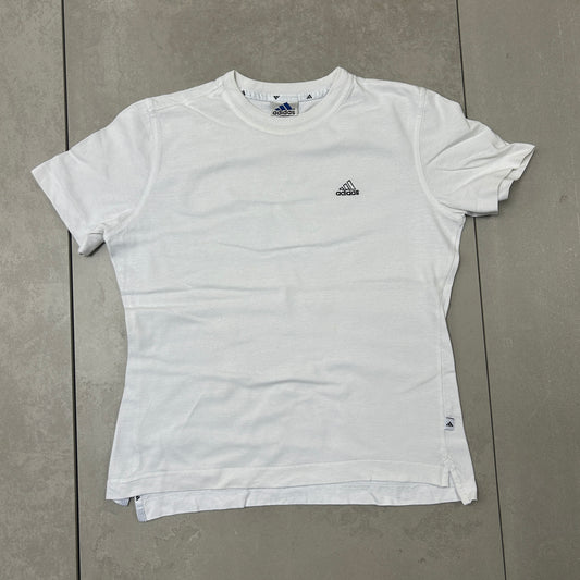 Vintage 90s Adidas White Embroidered Womens Graphic T-Shirt - Size 14