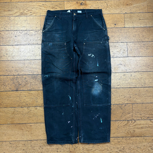 Vintage Carhartt Black Double Knee Workwear Carpenter Baggy Trousers - 36