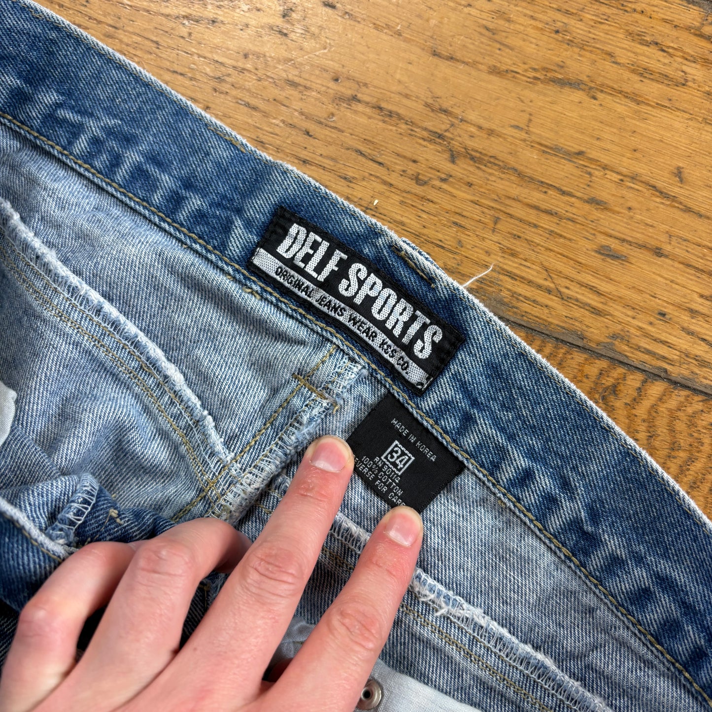 Vintage Delf Blue Carpenter Embroidered Y2K Hip Hop Baggy Jeans - 34