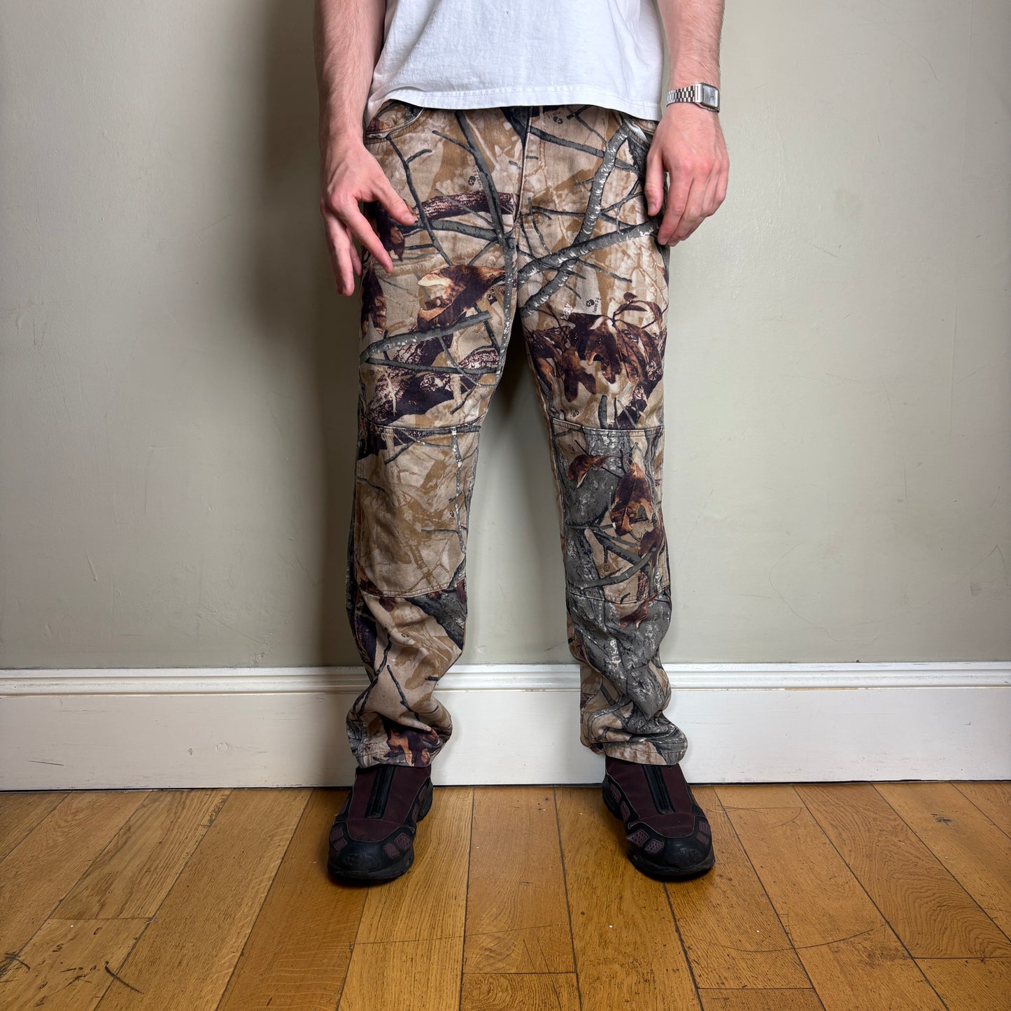 Vintage Real Tree Camo Double Knee Brown Hunting Workwear Trousers - 34R