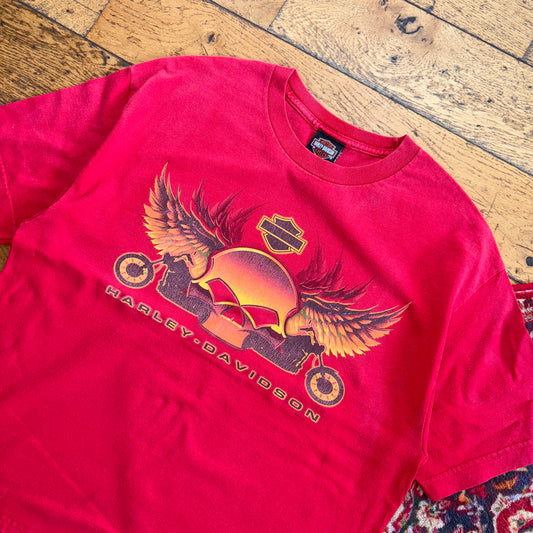 Vintage Harley Davidson Red Boxy Graphic T-Shirt - S