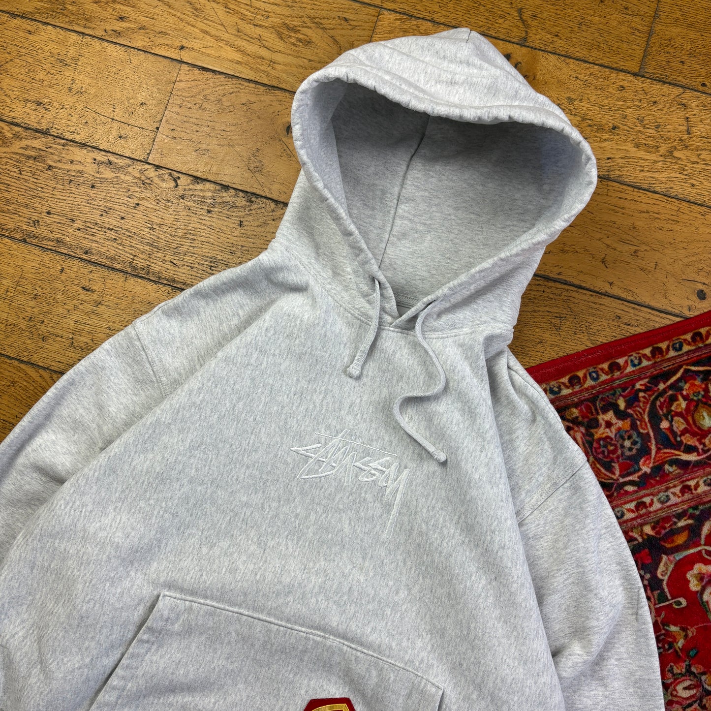 Vintage Stussy Grey Heavyweight Embroidered Hoodie Sweatshirt - XL