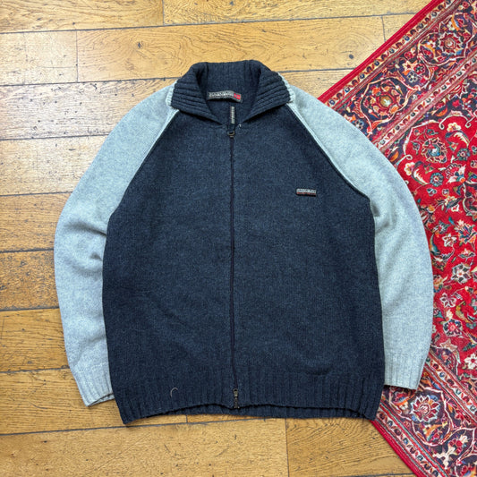 Vintage Napapijri Grey Zip Knit Jumper - L