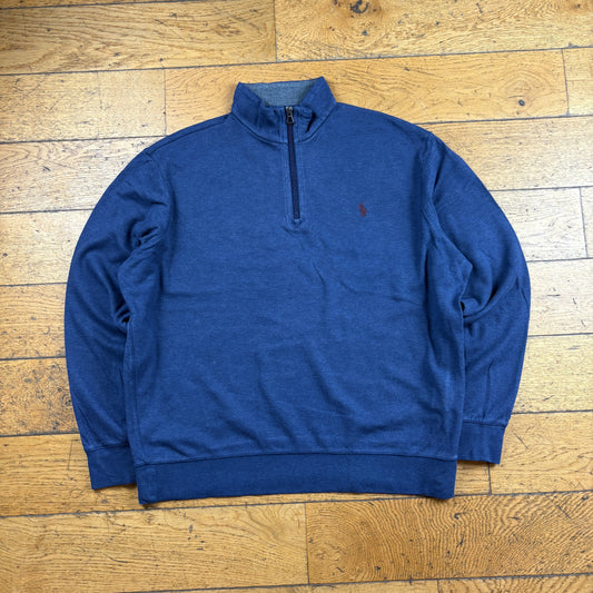 Vintage Ralph Lauren Blue Quarter Zip Embroidered Sweatshirt - L