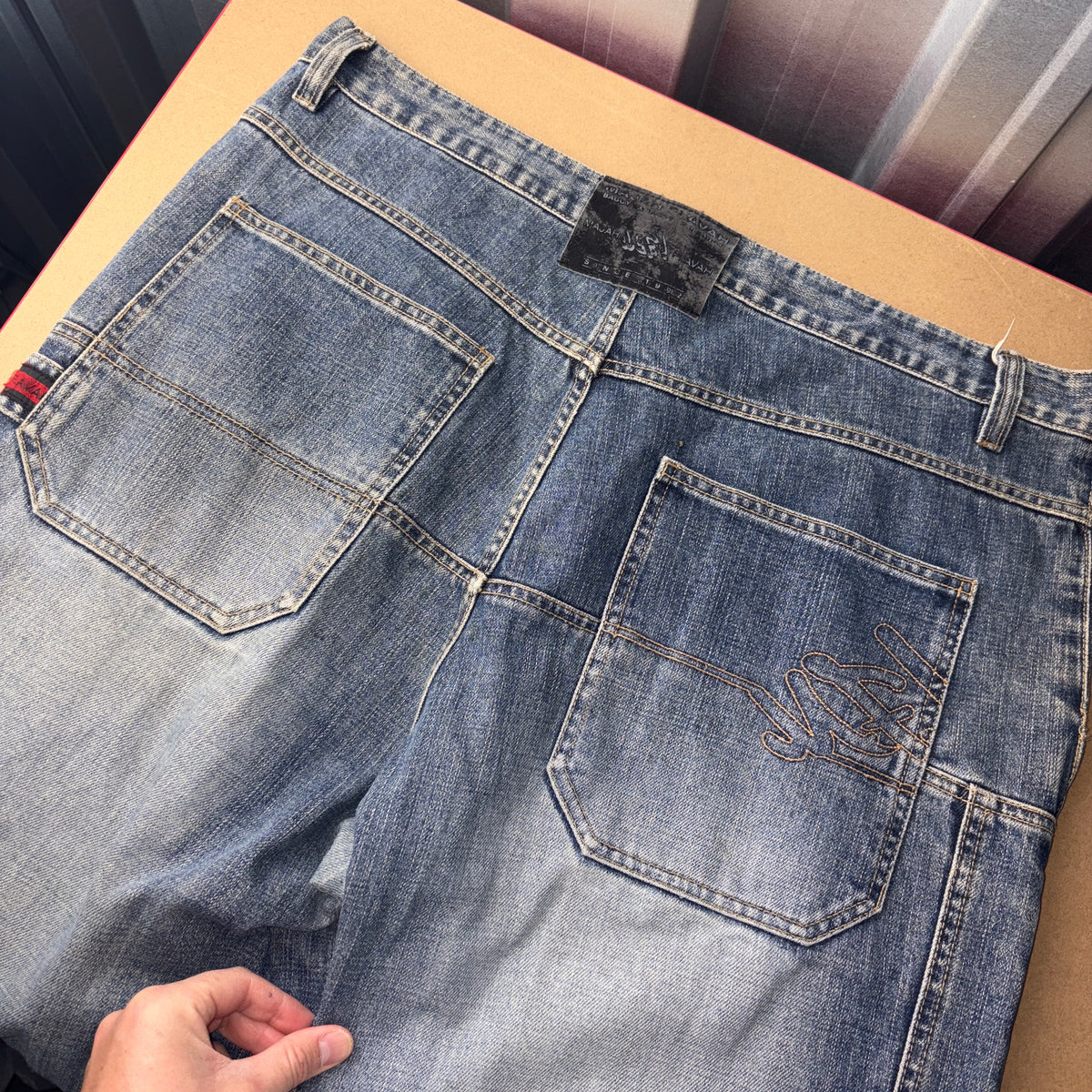 Majah Flavah Blue Embroidered Japanese Denim Hip Hop Y2K Baggy Jeans - 38L