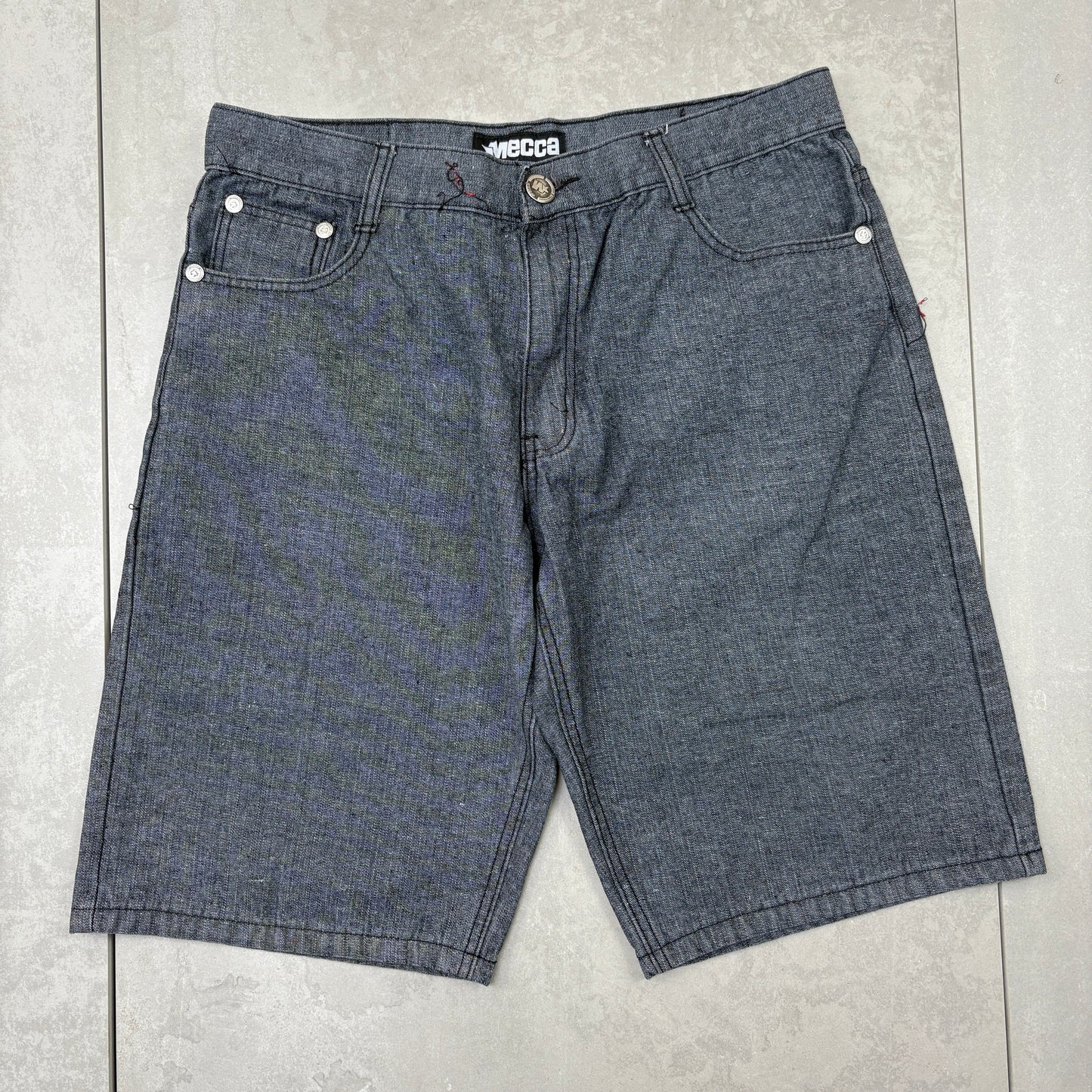 Vintage Mecca Embroidered Hip Hop Grey Blue Baggy Shorts Jorts - 34