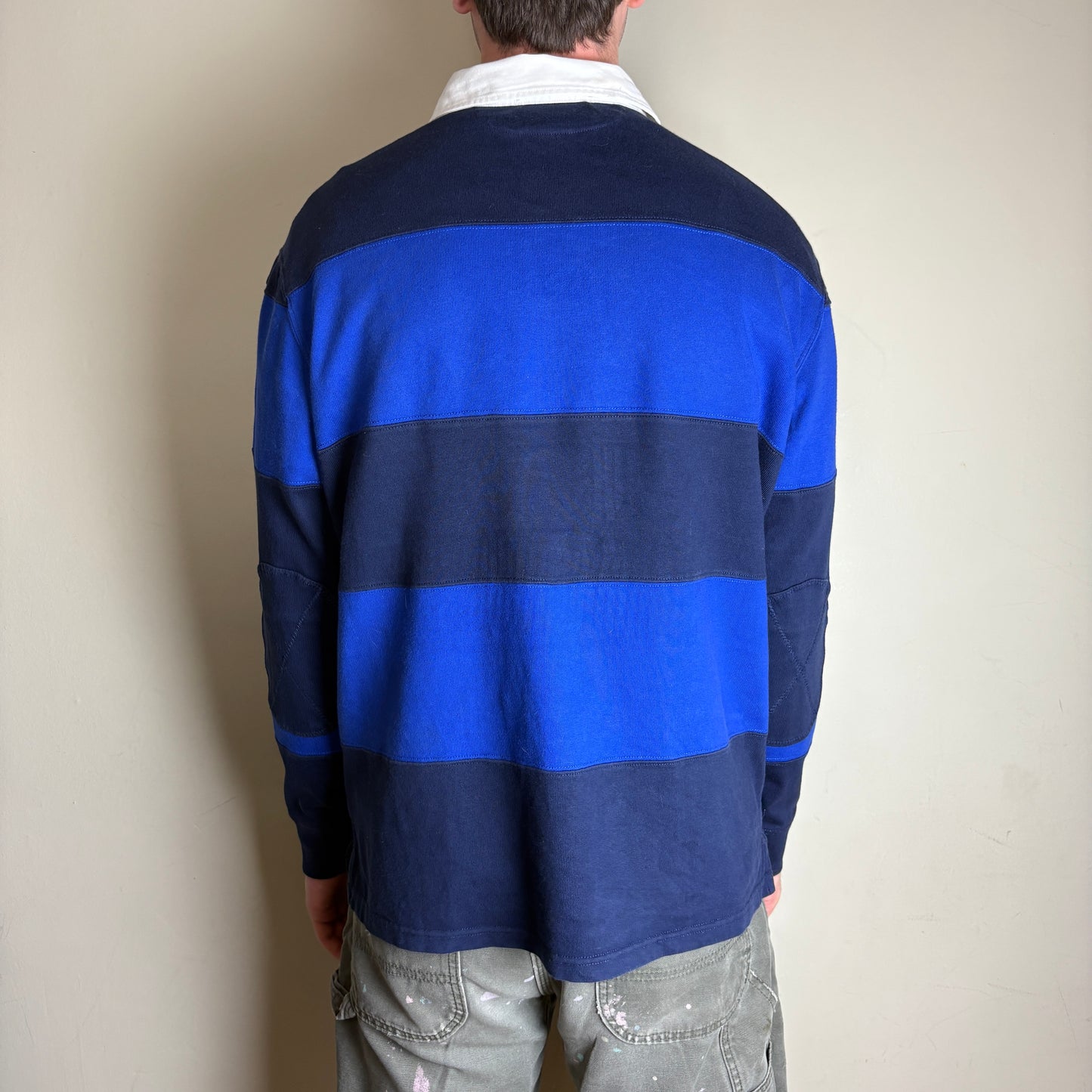 Vintage Ralph Lauren Blue Navy Stripe Rugby Polo Shirt - M