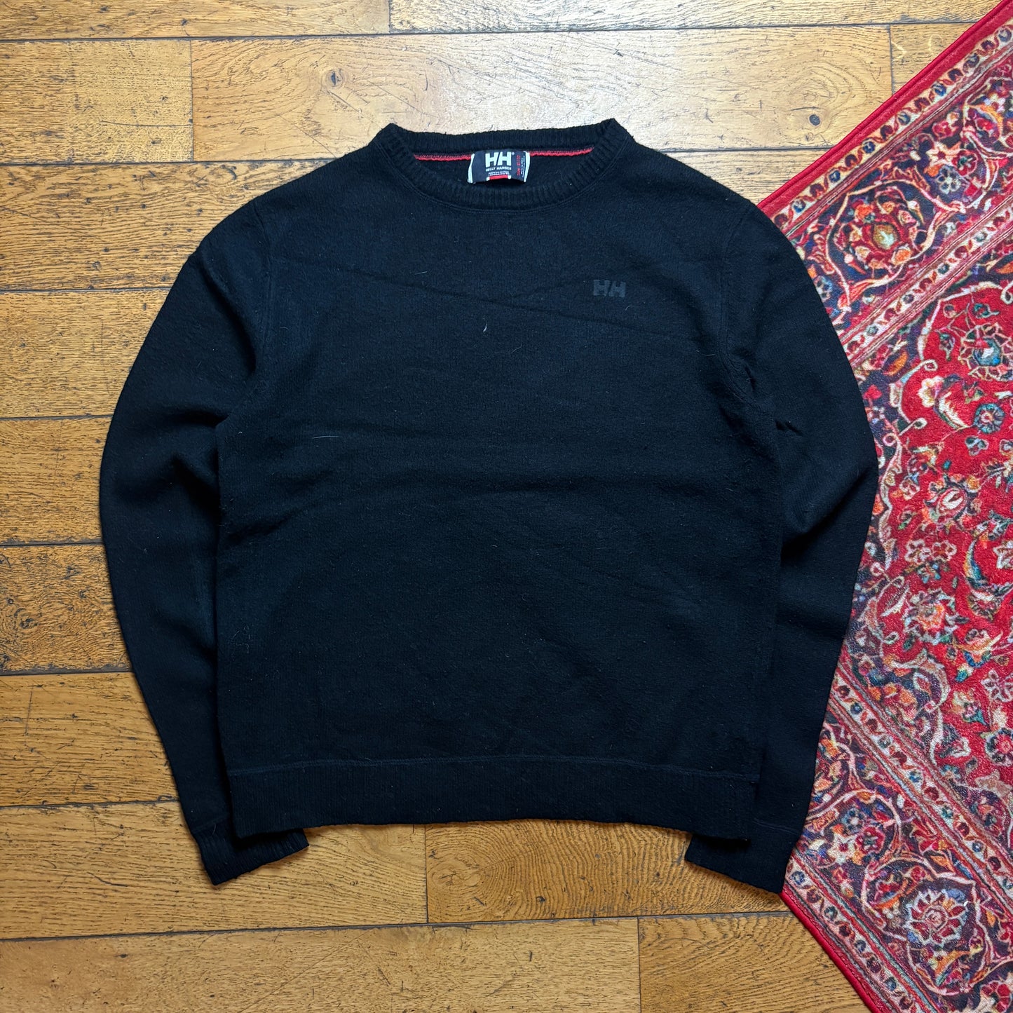 Vintage Helly Hansen Black Wool Chunky Knit Jumper - M