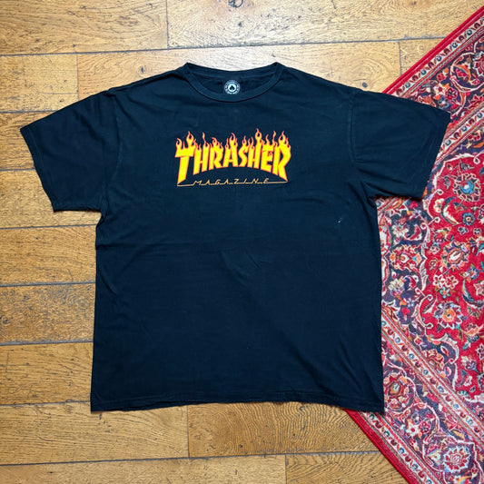 Vintage Thrasher Flames Black Skate Graphic T-Shirt - XL