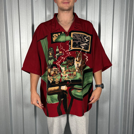 No Boundaries Dogs Gambling Red Pattern Shirt - 3XL