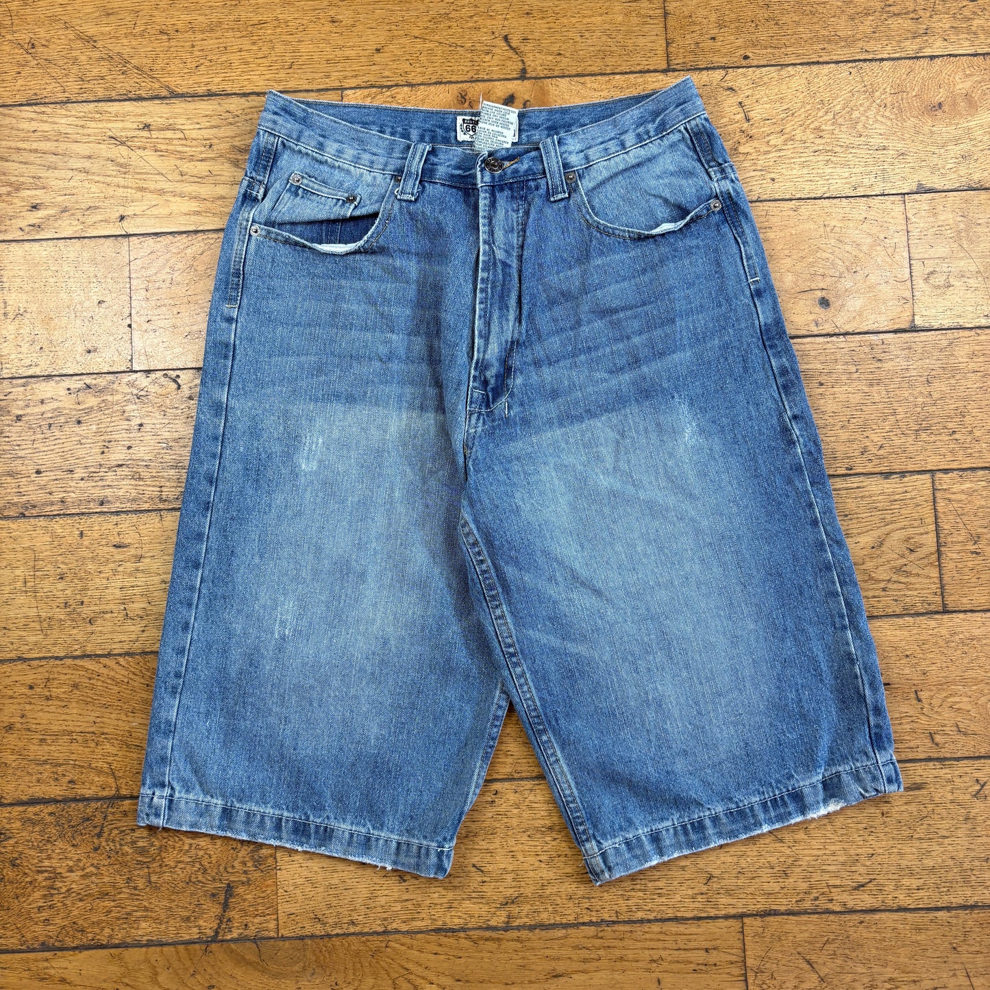 Vintage Route 66 Embroidered Blue Hip Hop Baggy Shorts Jorts - 32