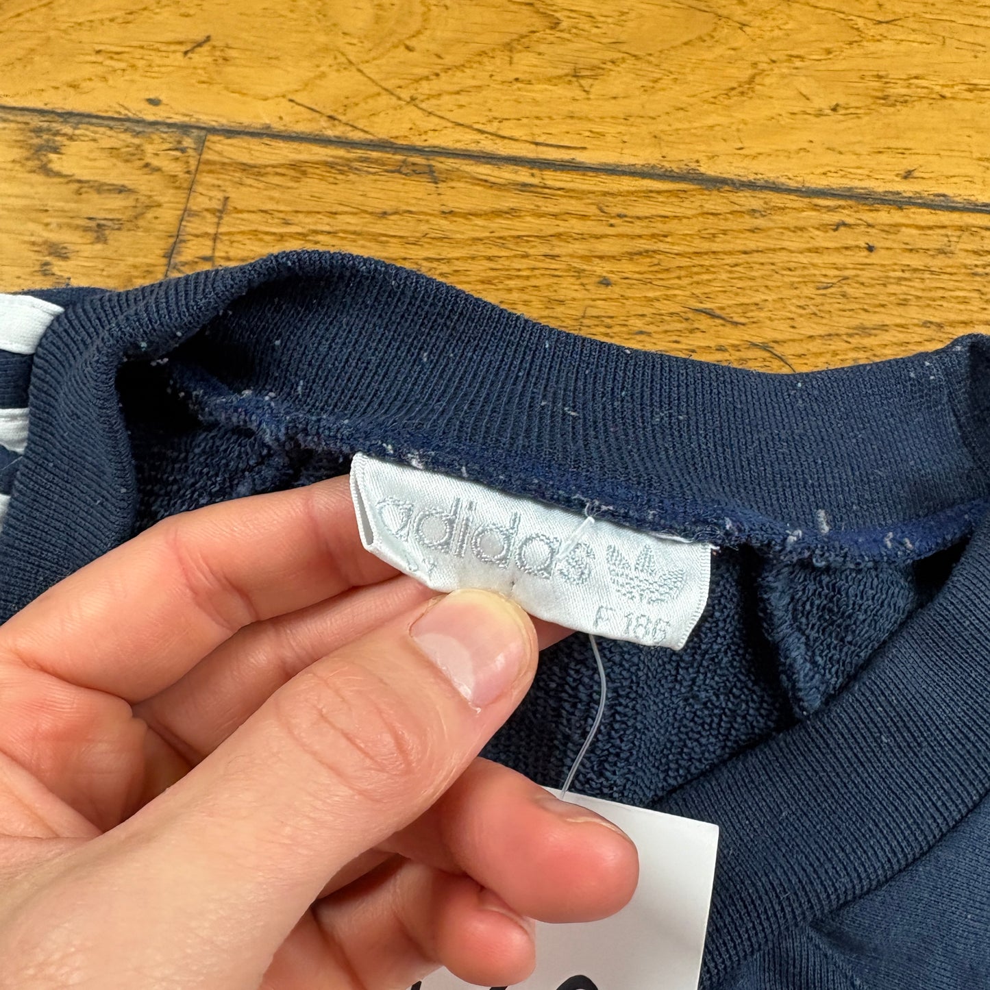 Vintage 80s Adidas Navy Embroidered Pattern Sweatshirt - XL