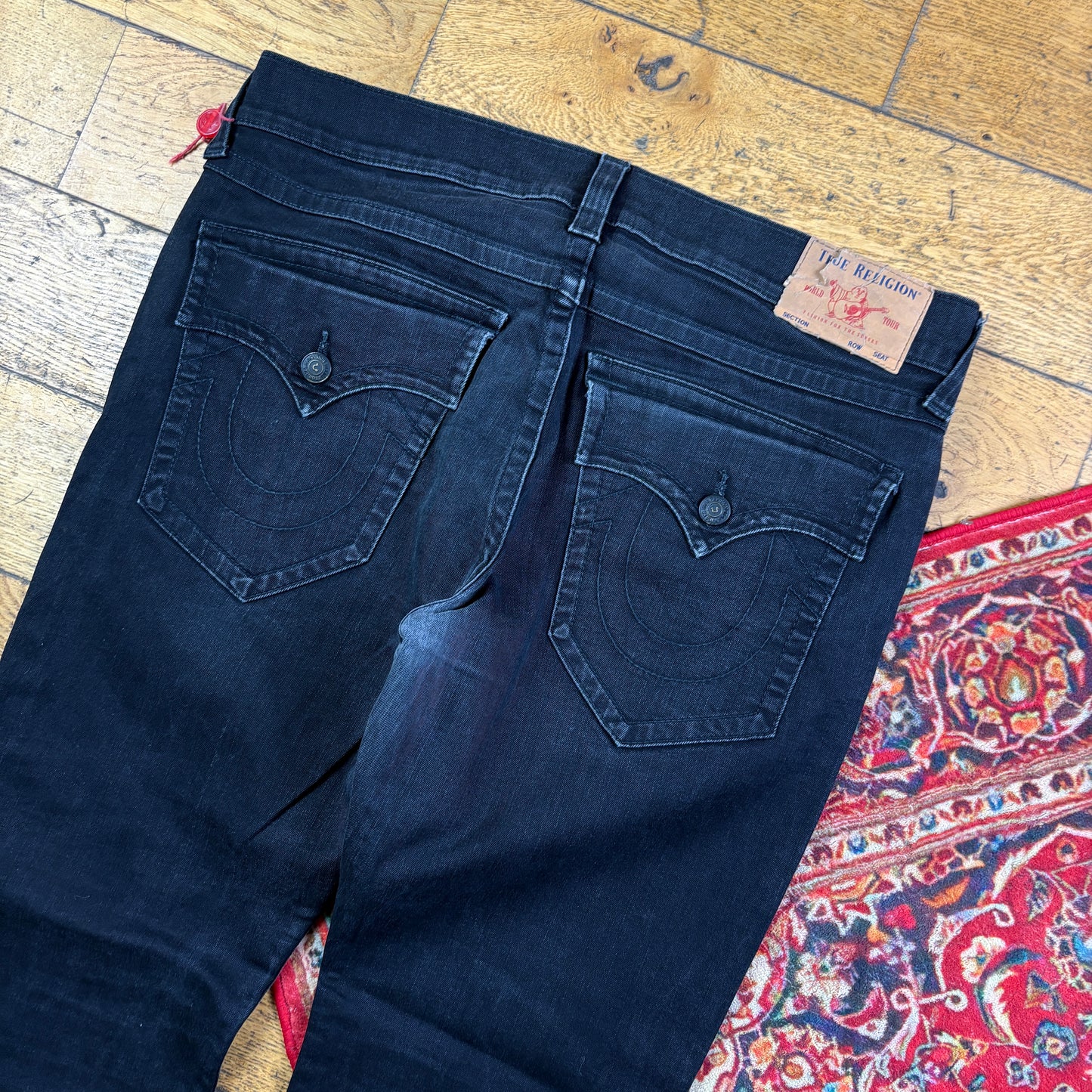 Vintage True Religion Black Embroidered Y2K Hip Hop Straight Jeans - 40