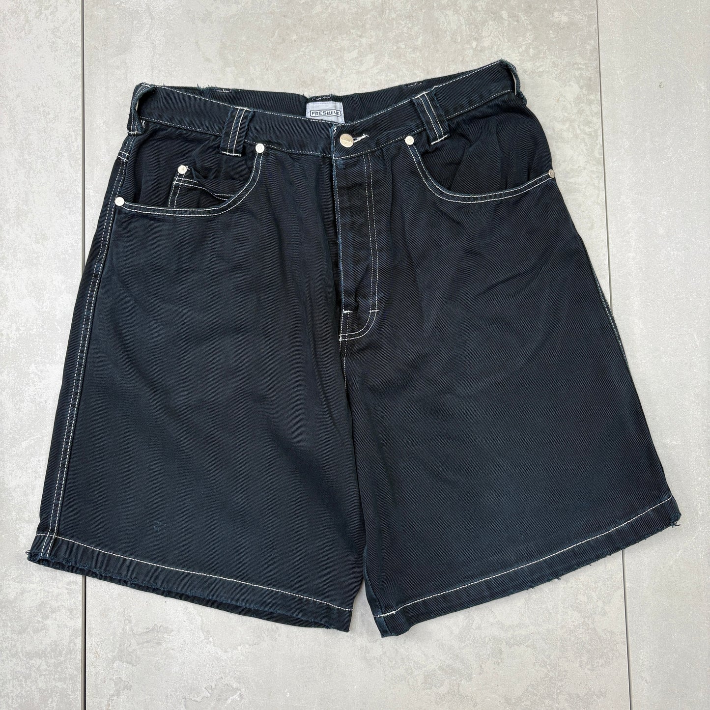 Vintage FreshJive Embroidered Hip Hop Black Baggy Shorts Jorts - 34