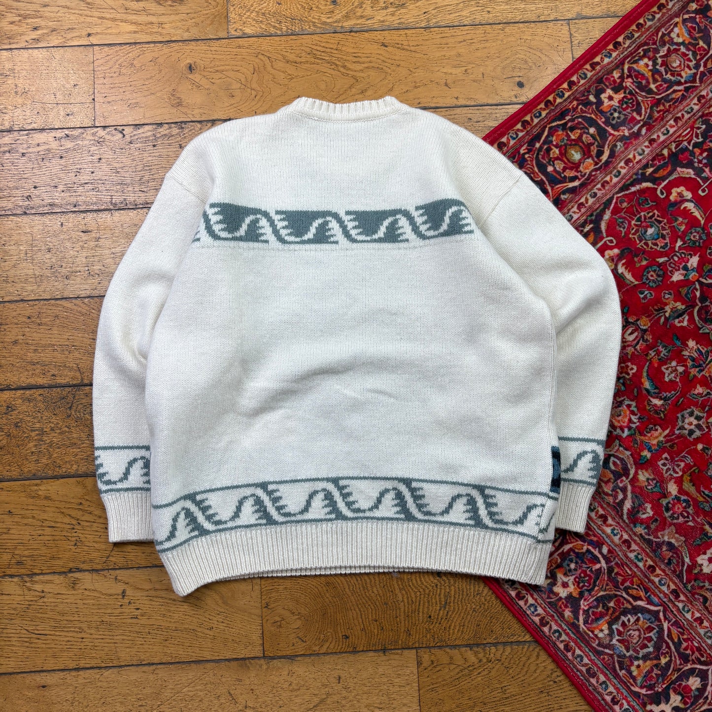 Vintage Cream Pattern Chunky Knit Jumper - L